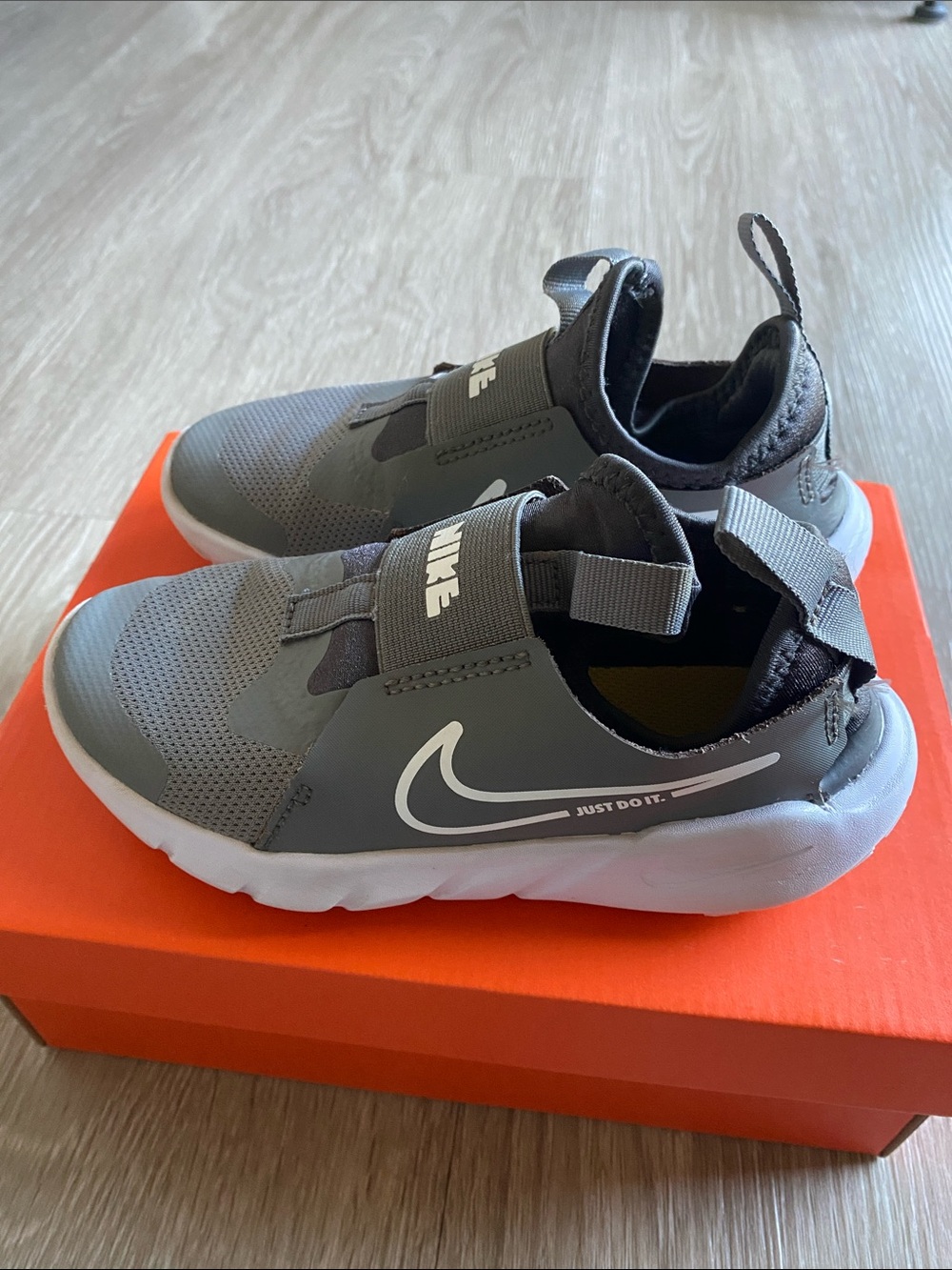Nike Kids Gray Slip-On Sneakers with White Swoosh